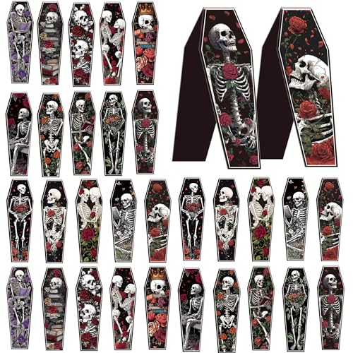 MENIFEND 30 Pcs Gothic Skeleton Magnetic Bookmarks, Coffin-Shaped Rose and Skull Book Mark Clips for Book Lovers, Dark Romance Magnet Page Markers for Women Men, Halloween Bookish Gifts - Image 1