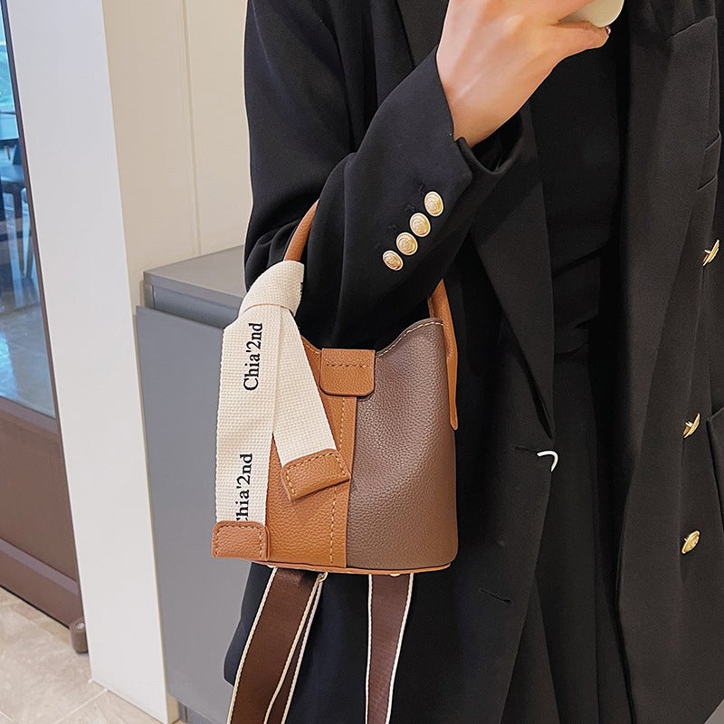 Diy Handmade Bag Homemade Bucket Bag Material Bag Vintage Handbag Soft Pu Stitching Contrast Color Shoulder Messenger Bag For Women - Image 3