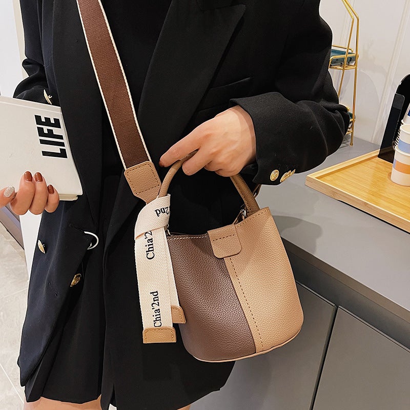 Diy Handmade Bag Homemade Bucket Bag Material Bag Vintage Handbag Soft Pu Stitching Contrast Color Shoulder Messenger Bag For Women - Image 4