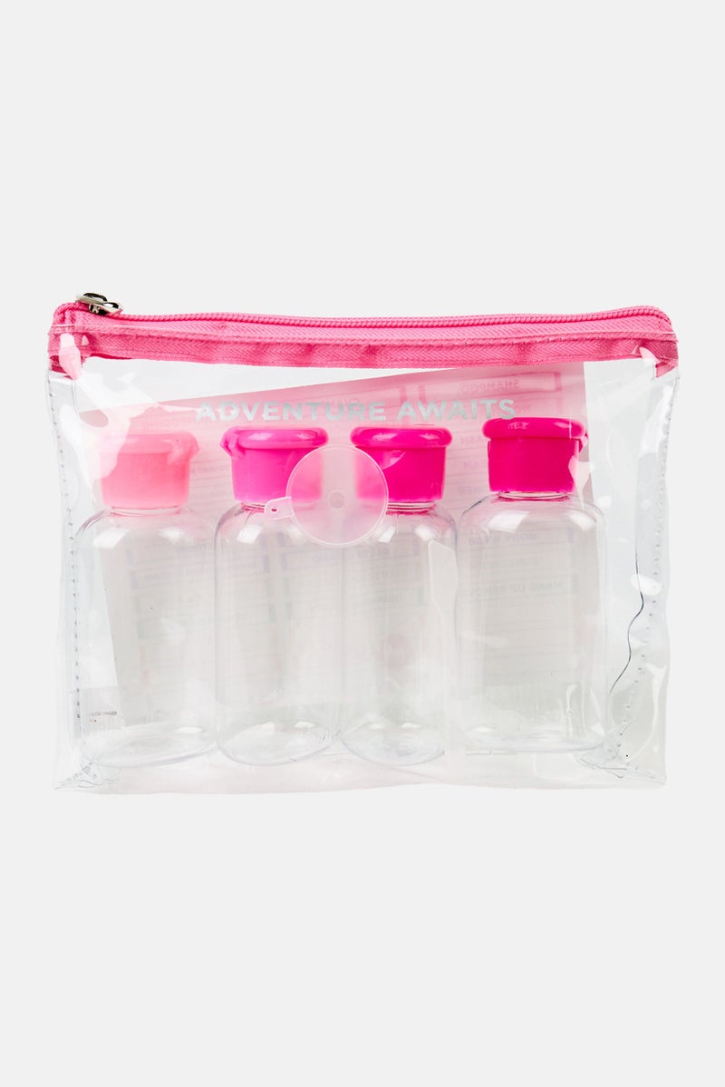 Miamica مجموعة زجاجات سفر 4 قطع مع حقيبة 89 مل، وردي - Image 1