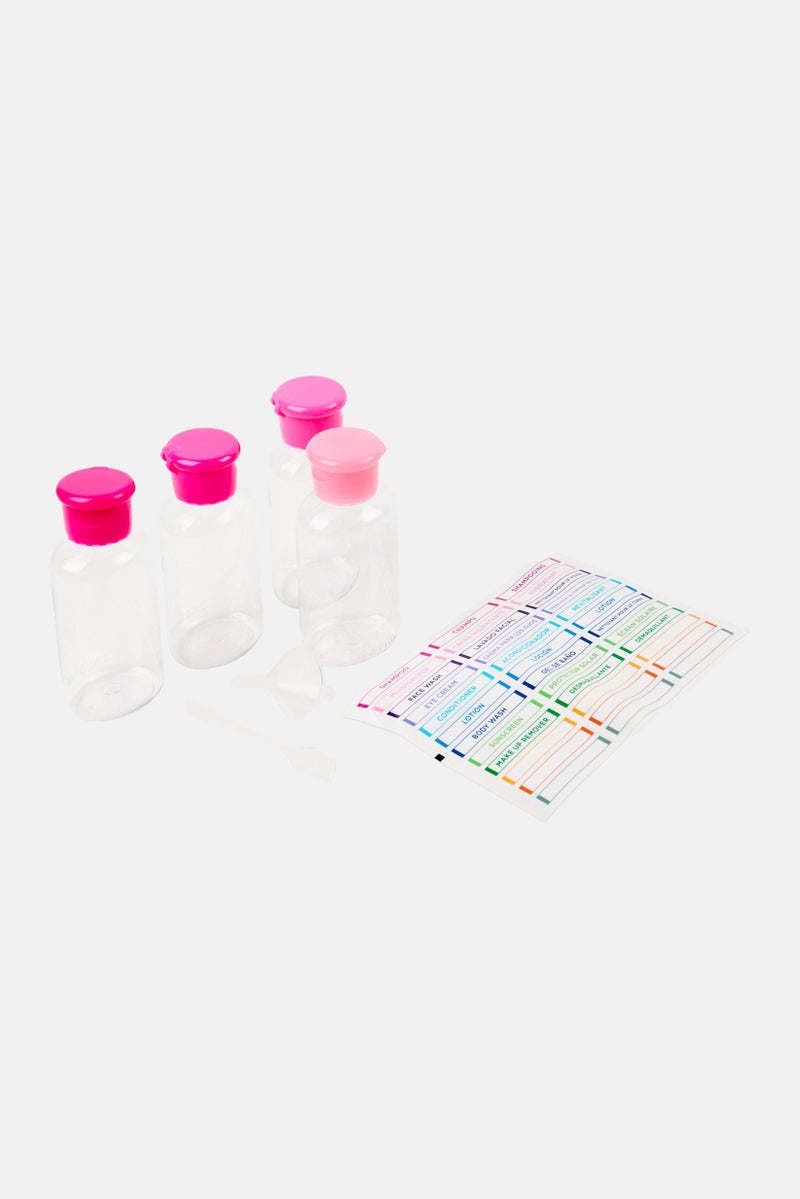 Miamica مجموعة زجاجات سفر 4 قطع مع حقيبة 89 مل، وردي - Image 3