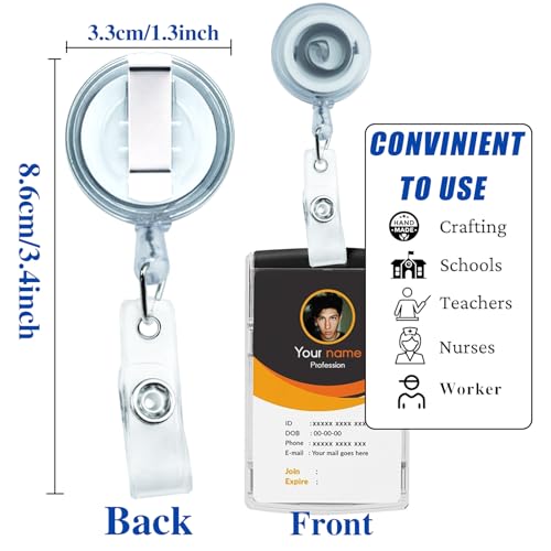 KAKAMINA 30 Pack Frosted Retractable Badge Reels with 24" Cord, ID Badge Holders Clips for Work, Office, Hospital, Events (Frosted Transparent) - Image 2
