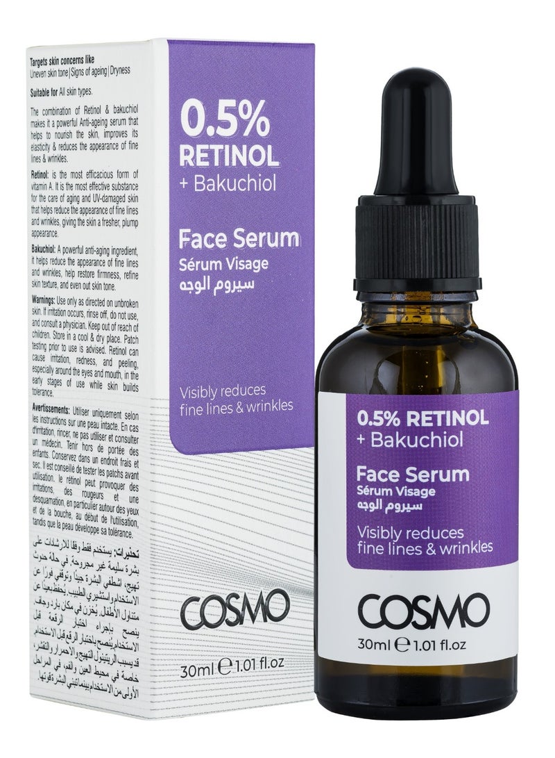 0.5% Retinol + Bakuchiol Face Serum Visibly Reduces Fine Lines And Wrinkles 30Ml
