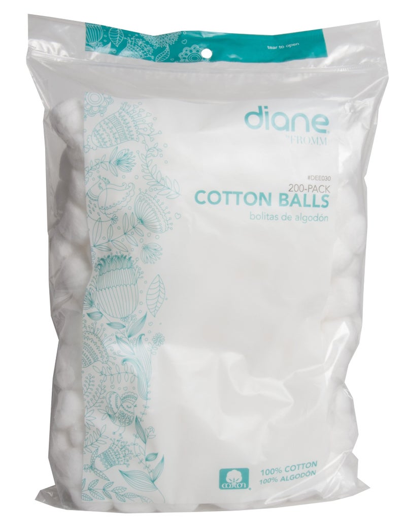 Diane 100% Pure Cotton Balls, 200 Count - Soft, Super Absorbent, Multipurpose Cotton Balls for Makeup Removal, Nail Polish, Applying Lotion or Powder, First-Aid for Everyday Household Use - Image 1