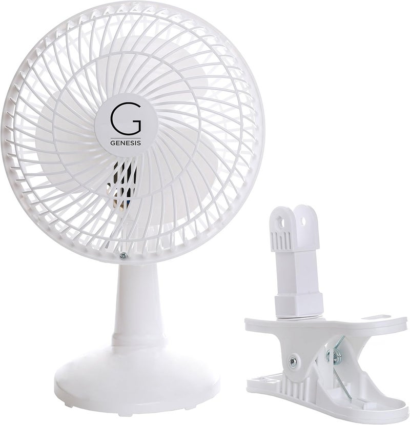 GENESIS 6-Inch Clip Convertible Table-Top & Clip Fan Two Quiet Speeds - Ideal For The Home, Office, Dorm, More Off White - Image 1