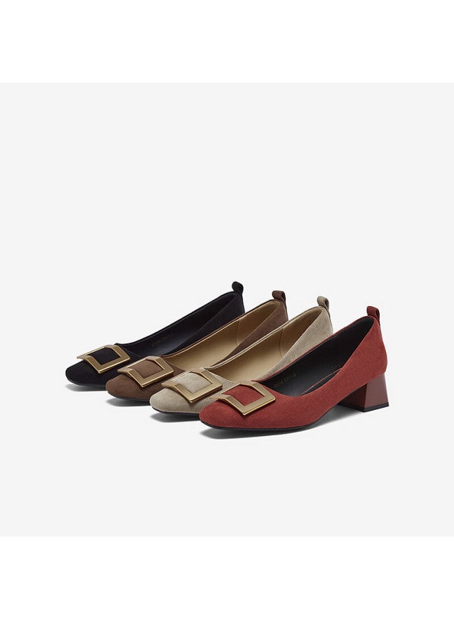 Basto 26 Spring Fabric Women's Shoes Simple Commuter Block Heel Square Toe Flats B5288aq6 Red Size 35 - Image 4