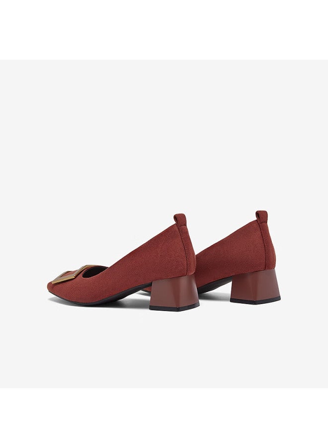 Basto 26 Spring Fabric Women's Shoes Simple Commuter Block Heel Square Toe Flats B5288aq6 Red Size 35 - Image 2
