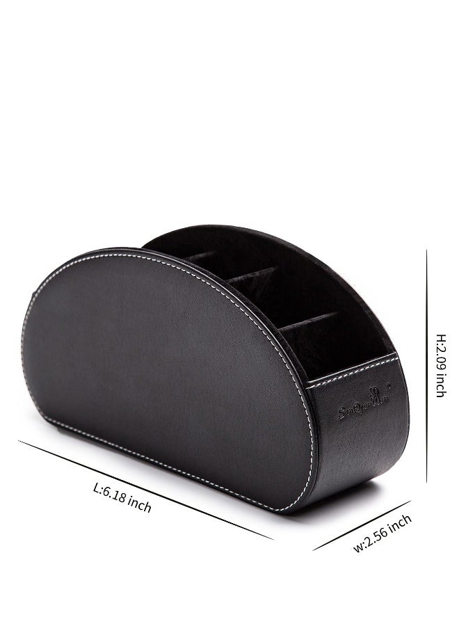 Tv Remote Control Holder, Bedside Table Desktop Organizer Box Organizer Box with 5 Compartment PU Leather Multi-functional Office Organization and Storage Caddy Store Pen Brush Holder - Image 4