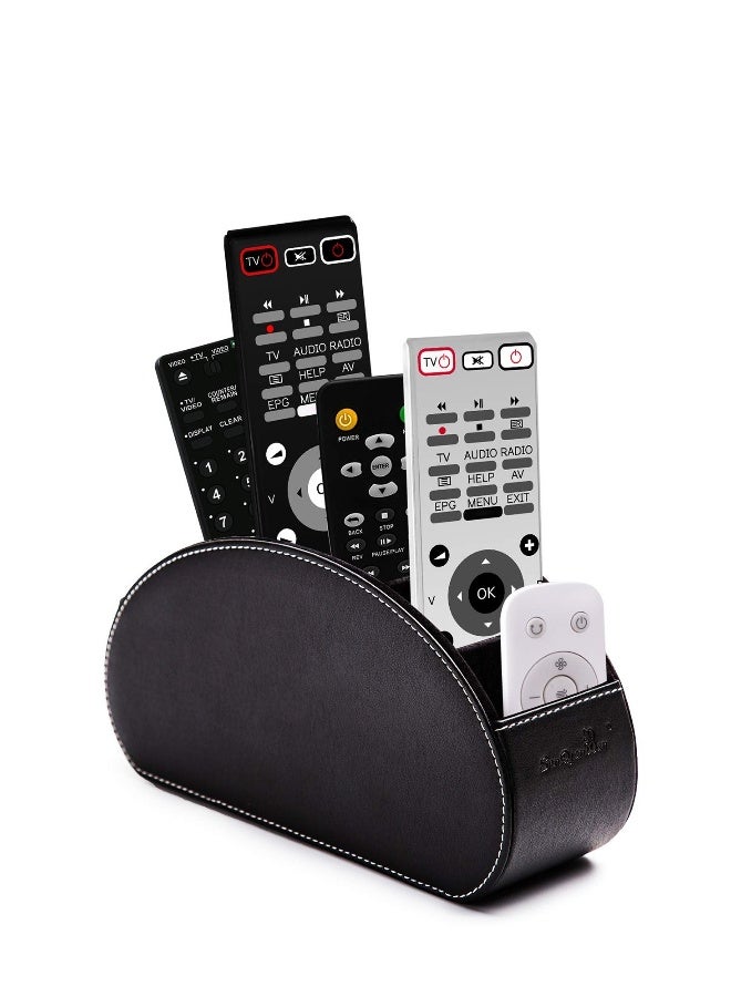 Tv Remote Control Holder, Bedside Table Desktop Organizer Box Organizer Box with 5 Compartment PU Leather Multi-functional Office Organization and Storage Caddy Store Pen Brush Holder - Image 1