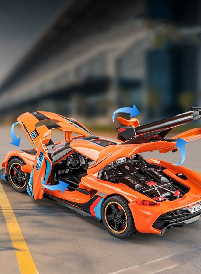 HALAMODO 1:32 Alloy Premium racing decal edition Sports Car Model , With Light & Sound Pull-Back Toy , Opening Doors , Model Car for Kids Boy Girl Gift , Collectible Display , Orange , 15.5 cm*6.7 cm*4 cm - Image 2