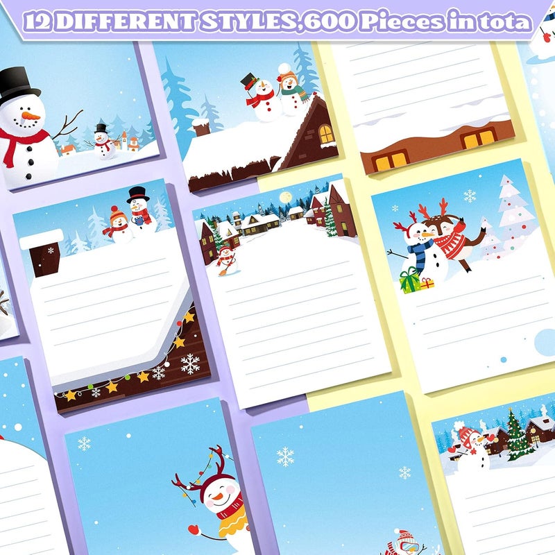 Zhehao 24 Pcs Christmas Winter Theme Notepads Holiday Notepads for Women Snowman Note Paper Christmas Notepad Funny Memo Pads Xmas Memo and Scratch Pads for Home School Office GiftsCute Pattern - Image 3