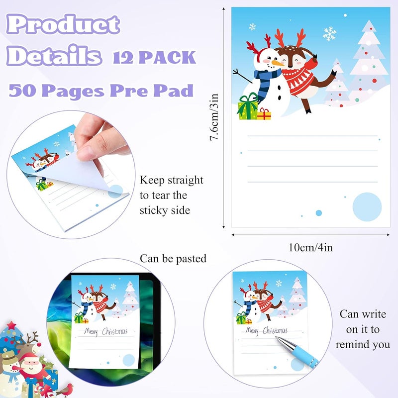 Zhehao 24 Pcs Christmas Winter Theme Notepads Holiday Notepads for Women Snowman Note Paper Christmas Notepad Funny Memo Pads Xmas Memo and Scratch Pads for Home School Office GiftsCute Pattern - Image 4