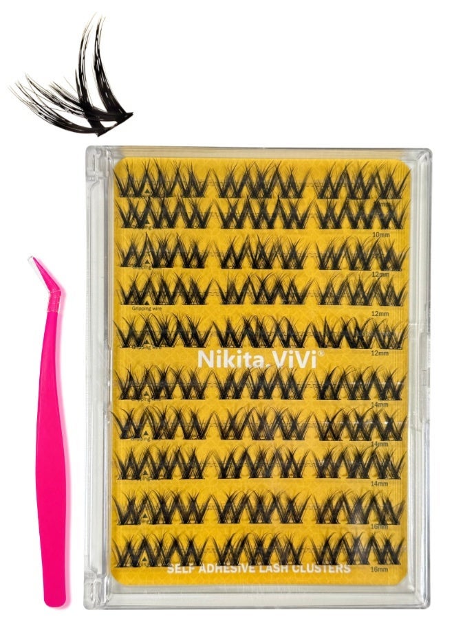 NIKITA.VIVI Pre Bond Lashes Self Adhesive False Eyelashes Clusters Kit,Lash Clusters 10 Rows European-Style False Eyelashes False Lashes Kit with Tweezers for Beginners, Press On Glueless Individual Lashes DIY Falselashes 90 Pcs 10-16 mm - Image 2
