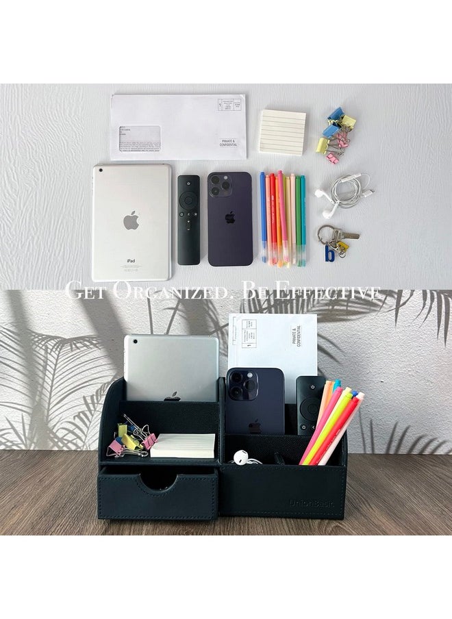 UnionBasic UnionBasic Desk Organizer - Multifunctional Leather Desktop Pen Holder Storage Box - Business Card/Pen/Pencil/Mobile Phone/Stationery Holder, Black  - Image 5
