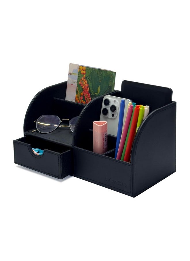 UnionBasic UnionBasic Desk Organizer - Multifunctional Leather Desktop Pen Holder Storage Box - Business Card/Pen/Pencil/Mobile Phone/Stationery Holder, Black  - Image 1