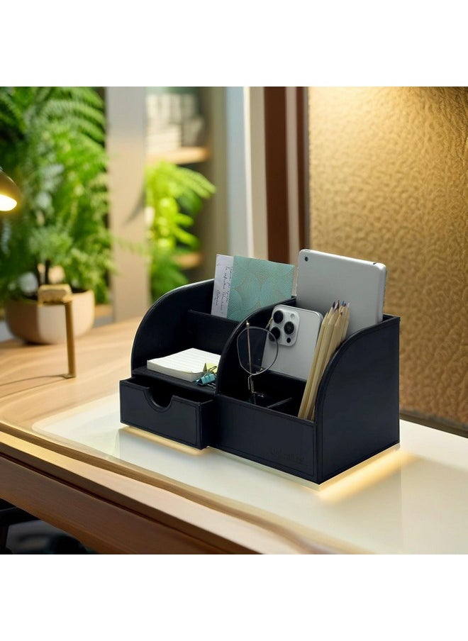 UnionBasic UnionBasic Desk Organizer - Multifunctional Leather Desktop Pen Holder Storage Box - Business Card/Pen/Pencil/Mobile Phone/Stationery Holder, Black  - Image 3