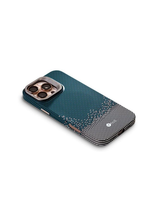YNOT MagSafe carbon fiber protection case with camera stand for iPhone 14 - Green dotted with white - Image 3