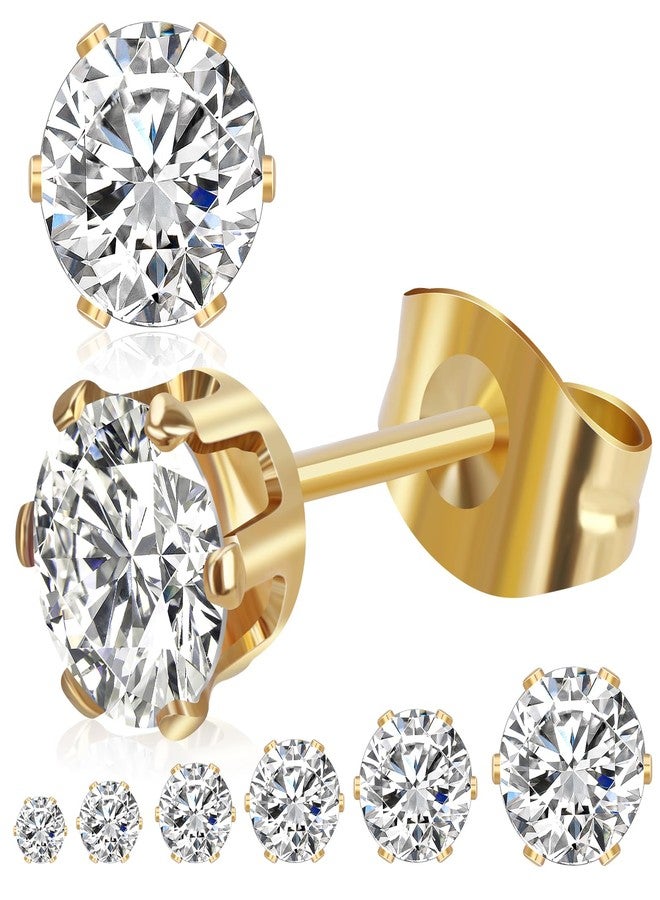 CLVJQ 6 Pairs Stud Earrings for Women, 3-8mm Stainless Steel Cubic Zirconia Earrings Set, 14K Gold Plated/Silver Hypoallergenic Earring for Sensitive Ears, Jewelry Gift Idea, Small, Stainless Steel, Cubic - Image 1