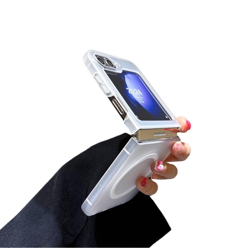 غطاء MagSafe بTPU لـ Samsung Galaxy Z Flip 5 مع مغناطيس قوي وحماية من السقوط مع مقاوم للصدمات مع ملمس غير لامع باللون أسود مغناطيسي من مادة TPU خفيف الحمل للاستخدام الداخلي - Image 5