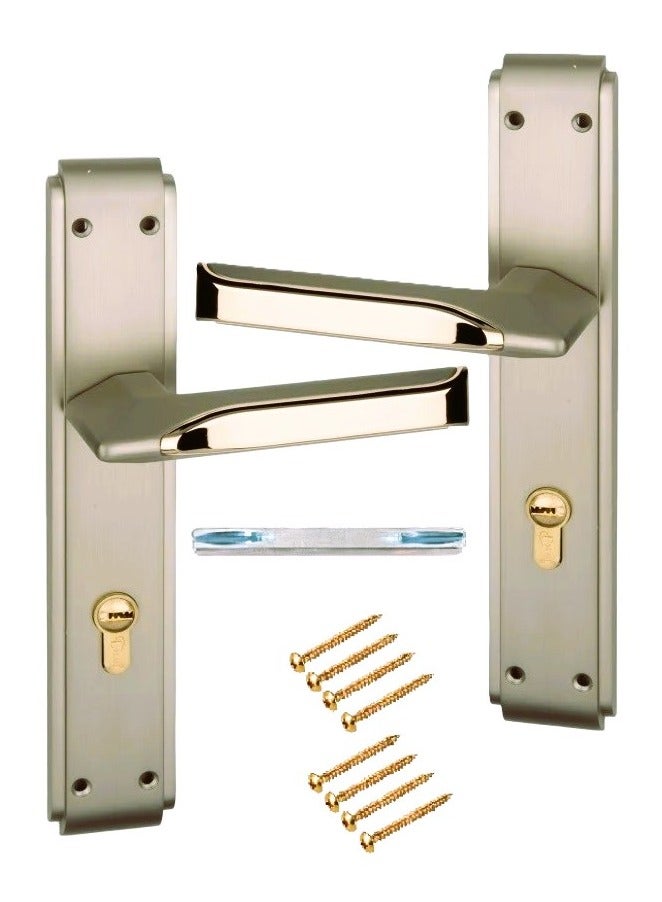 Kana Pair Of Door Handles With Lock Slot Golden & Silver - Image 1