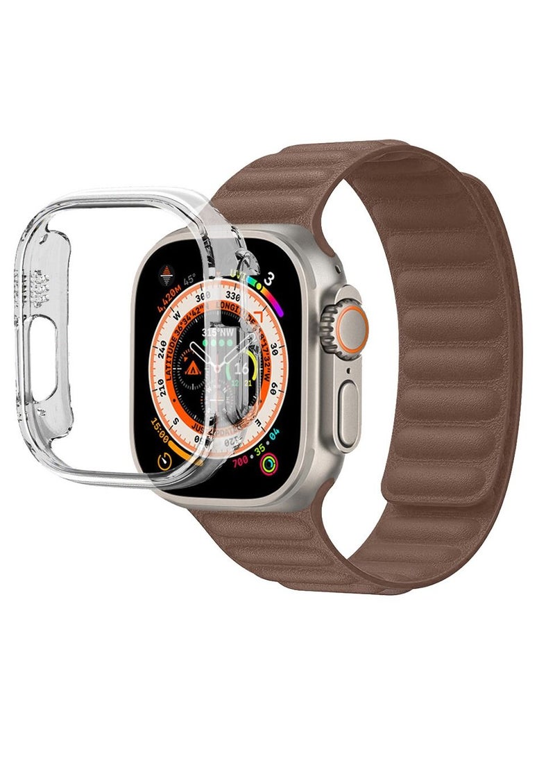 CATANES - 2 Packs For Apple Watch Band 49mm Leather Link Strap Magnetic Loop Bracelet and Clear Cup Holder Brown - Image 1