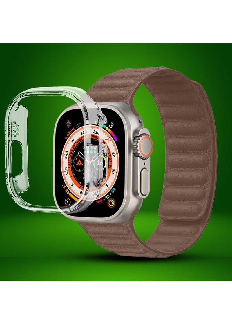 CATANES - 2 Packs For Apple Watch Band 49mm Leather Link Strap Magnetic Loop Bracelet and Clear Cup Holder Brown - Image 1