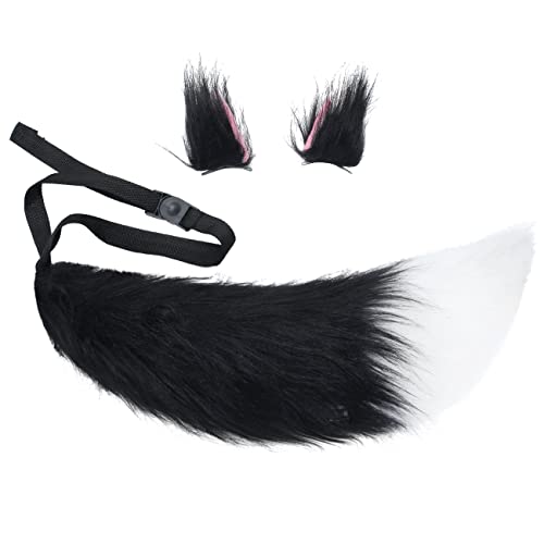 LA CARRIE Plush Tail and Ears Faux Fur Animal Fox Wolf Costume Kit for Unisex Kids Adult Party Halloween Fancy Dress Cosplay(Black) - Image 1
