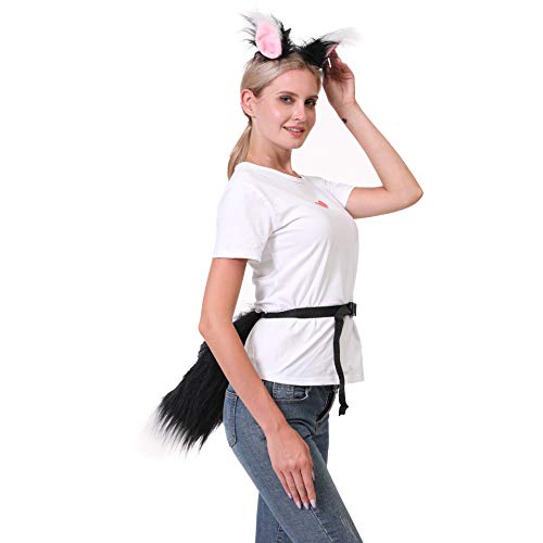 LA CARRIE Plush Tail and Ears Faux Fur Animal Fox Wolf Costume Kit for Unisex Kids Adult Party Halloween Fancy Dress Cosplay(Black) - Image 3