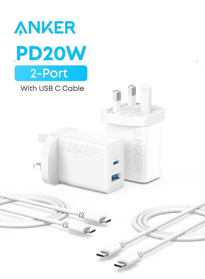 شاحن سريع بمنفذين USB بقوة 20 وات مع كابل شحن من النوع C - Image 1