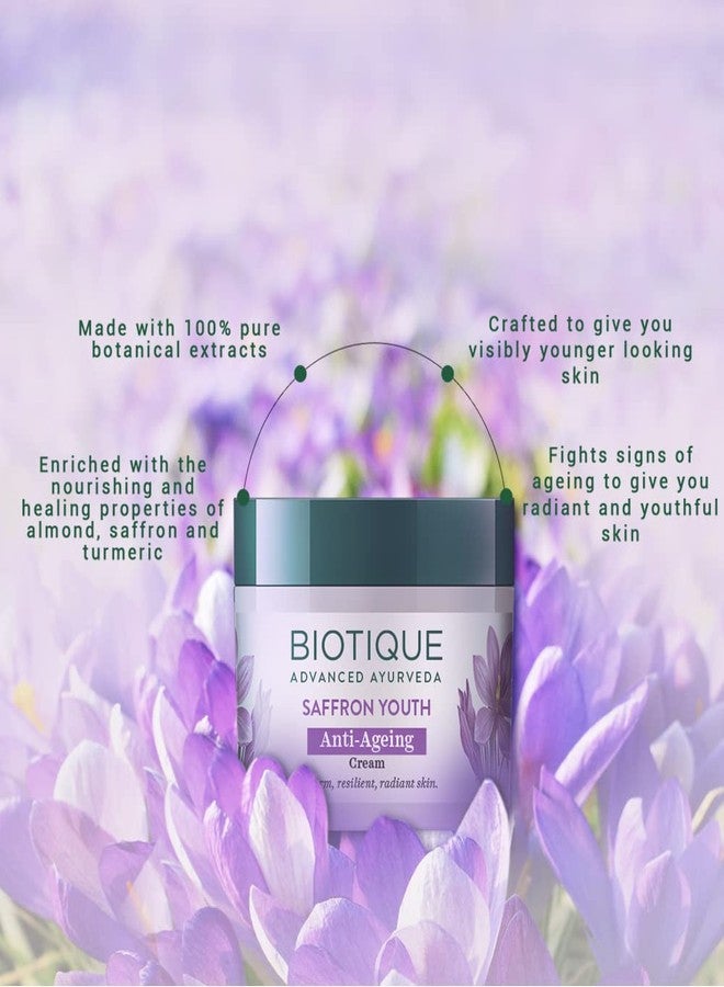 Biotique Saffron Dew Youthful Moisturizer | Protects Skin Cells | Prevents Ageing and Retains Youthful Glow 75ml - Image 2