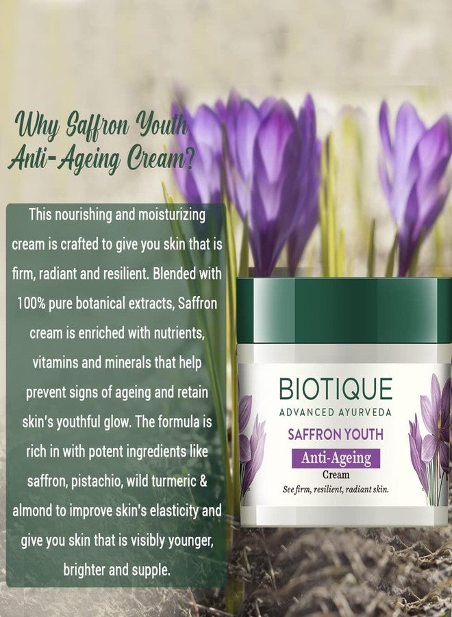 Biotique Saffron Dew Youthful Moisturizer | Protects Skin Cells | Prevents Ageing and Retains Youthful Glow 75ml - Image 3