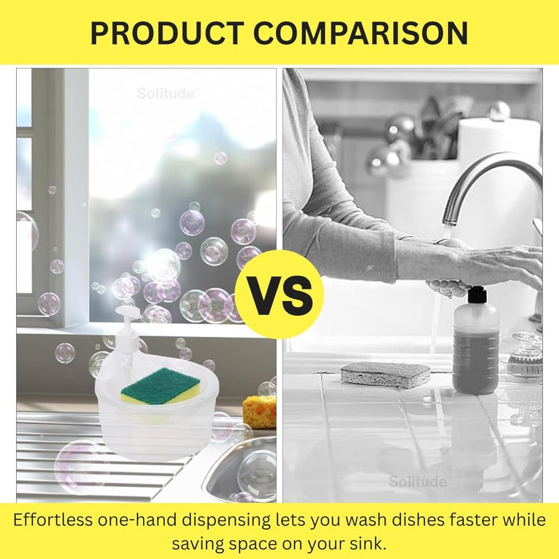 Solitude Double Layer Soap Dispenser with 2 Sponges for Bathroom Accessories Dishwasher Liquid Holder Liquid Dispenser Pump with Sponge Holder Kitchen Sink Accessories Items (Transparent) - Image 3