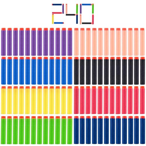 KISEER 240 Pcs Colorful Refill Darts Bullets Ammo Pack for Nerf NStrike Elite Series Blasters - Image 1