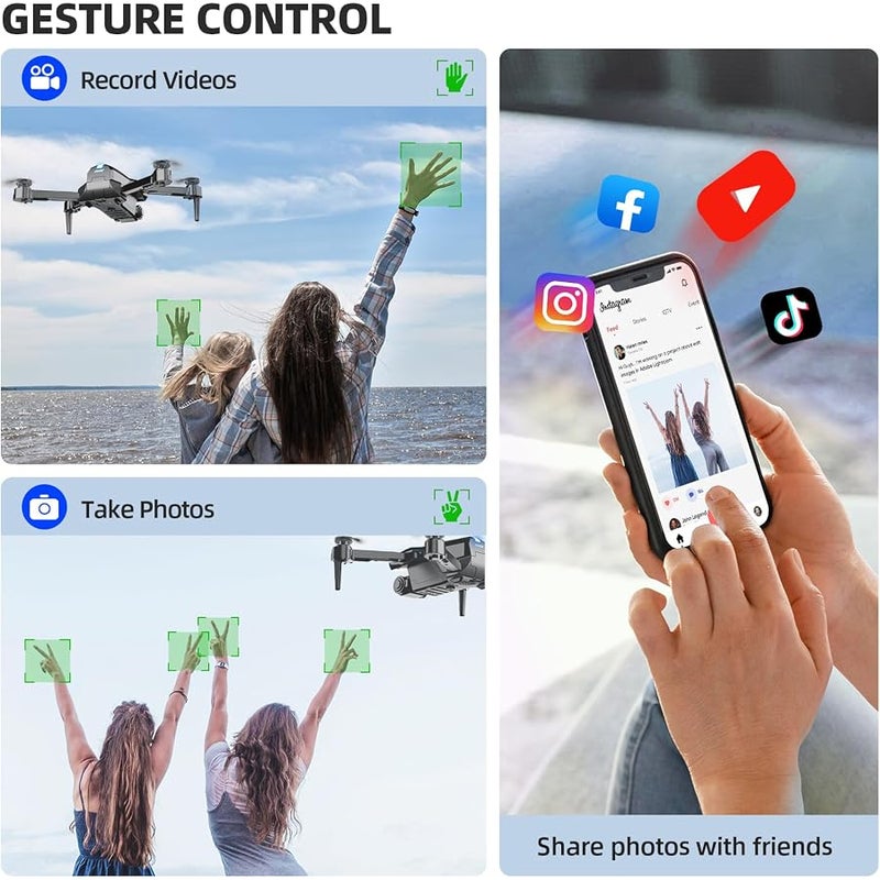 Pallton Drone with Camera 1080P HD FPV Foldable Mini Drone for Beginners Kids Adults, Drone with One Key Take Off/Landing, Gesture Selfie, Altitude Hold, 3D Flip, Easy to Fly, 2 Batteries, Toys for Boys Girls - Image 2