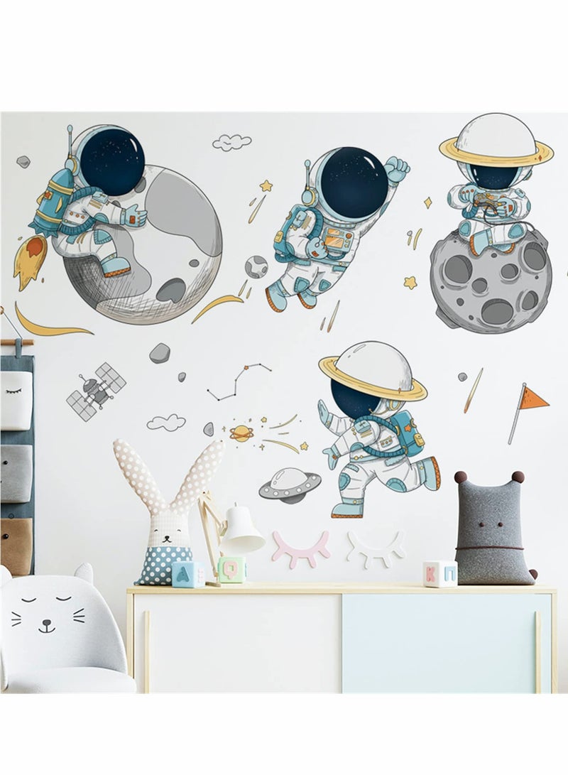 Excefore Astronaut Wall Stickers, Outer Space Stars Decals, DIY Removable Large Art Decoration, Peel and Stick, for Kids Baby Boys Girls Playroom Bedroom Decor - Image 1