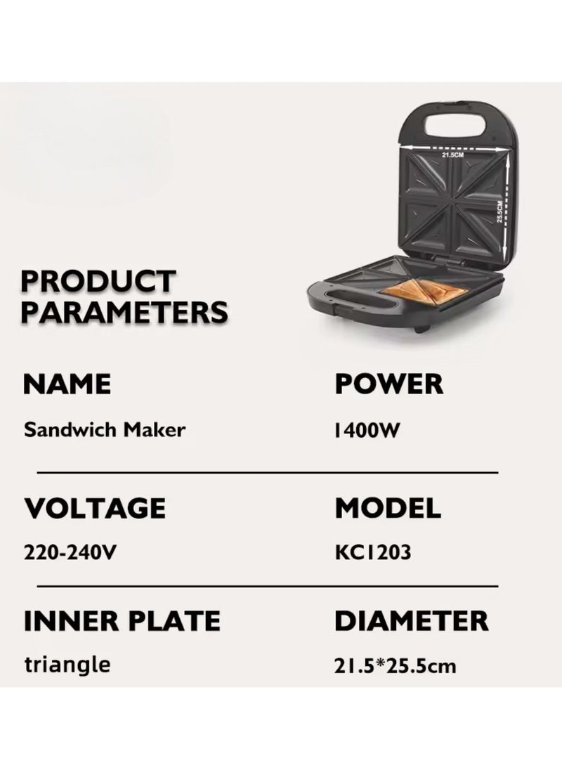 Generic - High Quality Electric 1400W Breakfast Sandwich Maker With Indicator Lights With NonStick Surface Home Use Sandwich Maker - Image 1