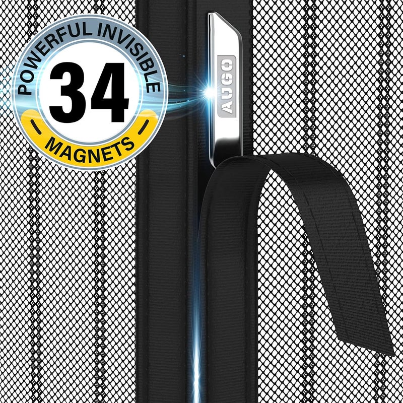 AUGO Magnetic Screen Door - Self Sealing, Heavy Duty, Hands Free Mesh Partition Keeps Bugs Out - Pet and Kid Friendly - Patent Pending Keep Open Feature - 38 Inch x 97 Inch - Image 4