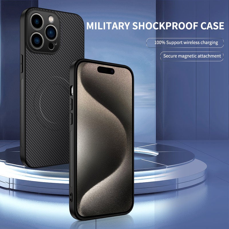 Iphone17 Air Carbon Fiber Leather Texture Phone Case Is Suitable for Apple 16 Pro Max Magnetic Anti-Fall Protective Case - Image 5