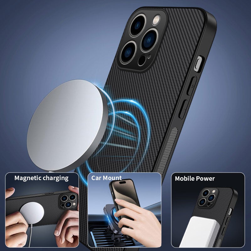 Iphone17 Air Carbon Fiber Leather Texture Phone Case Is Suitable for Apple 16 Pro Max Magnetic Anti-Fall Protective Case - Image 2