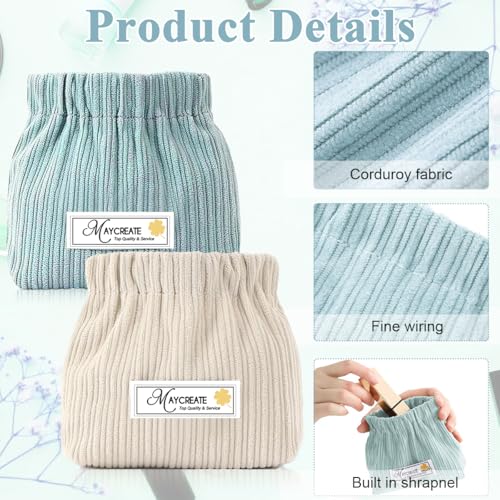 MAYCREATE® 2pcs Small Makeup Pouch, Corduroy Coin Pouch Lipstick Bag, Mini Jewelry Storage Pouches for Women Girls, Easy Squeeze Open Portable Travel Pouch Organizer - Image 3
