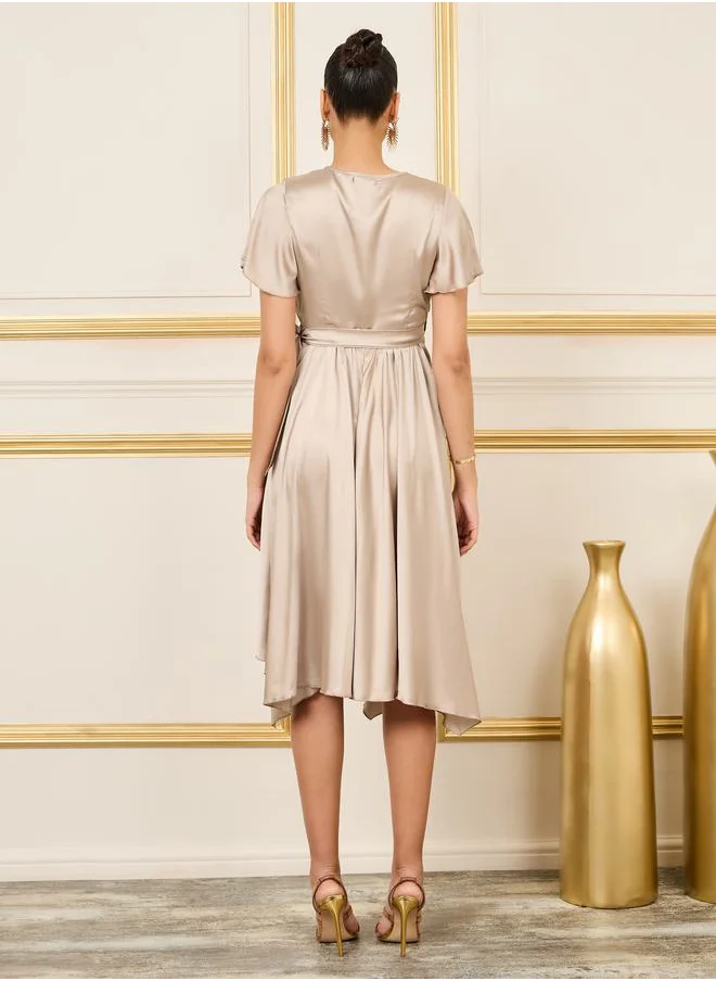 Styli Satin Wrap Midi Dress