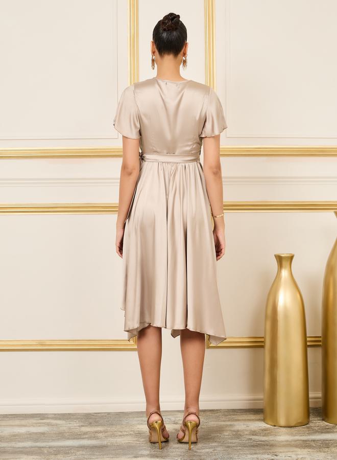 Styli Satin Wrap Midi Dress - Image 4