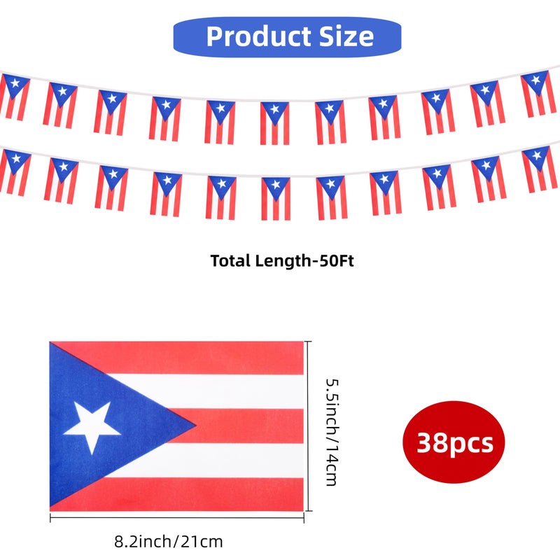 Rotenl Puerto Rico Small String Flags  50 Feet 38 Pcs Puerto Rican Pennant Banner Bunting Flags  Patriotic Events  Independence Day  Country Festival  Commemoration  Decorations (Puerto Rico) - Image 2