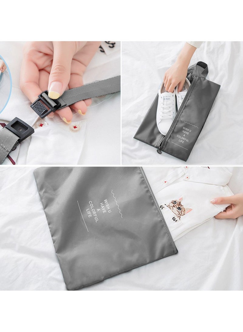 CHIYLE 7Pcs Travel Luggage Organizer Set – Lightweight Foldable Suitcase Packing Cubes with Toiletry Bag, Clothes & Shoe Pouch – Grey - Image 4