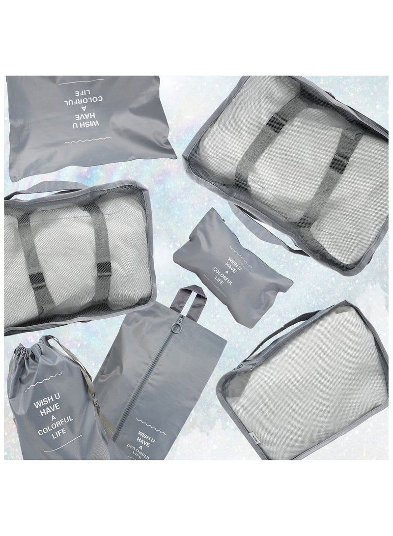 CHIYLE 7Pcs Travel Luggage Organizer Set – Lightweight Foldable Suitcase Packing Cubes with Toiletry Bag, Clothes & Shoe Pouch – Grey - Image 3