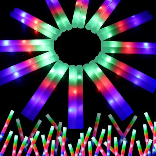 wellent 68 PCS LED Foam Glow Sticks Bulk Glow in the Dark Party Supplies with 3 Modes Colorful Flashing Neon Party Favors for Birthday Wedding Carnival Concert Halloween Glow Sticks - Image 1