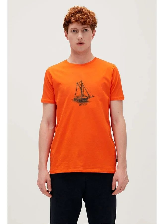 Bad Bear Art Of Journey Men's Orange Round Neck T‑Shirt.