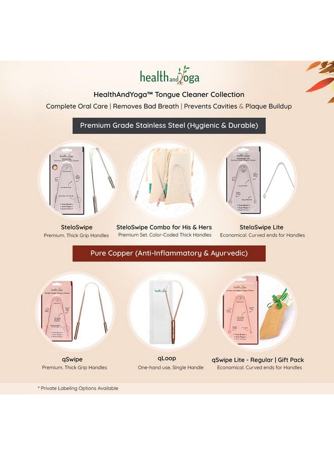 سول غيني مكشطة تنظيف اللسان من HealthAndYoga™ - صحية، مناسبة للاستخدام الجراحي، بمقبض غير صناعي - فرشاة تنظيف اللسان قابلة للتعقيم (فولاذ جراحي - عبوة من قطعتين) - Image 3