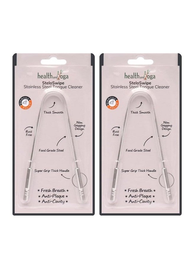 سول غيني مكشطة تنظيف اللسان من HealthAndYoga™ - صحية، مناسبة للاستخدام الجراحي، بمقبض غير صناعي - فرشاة تنظيف اللسان قابلة للتعقيم (فولاذ جراحي - عبوة من قطعتين) - Image 1