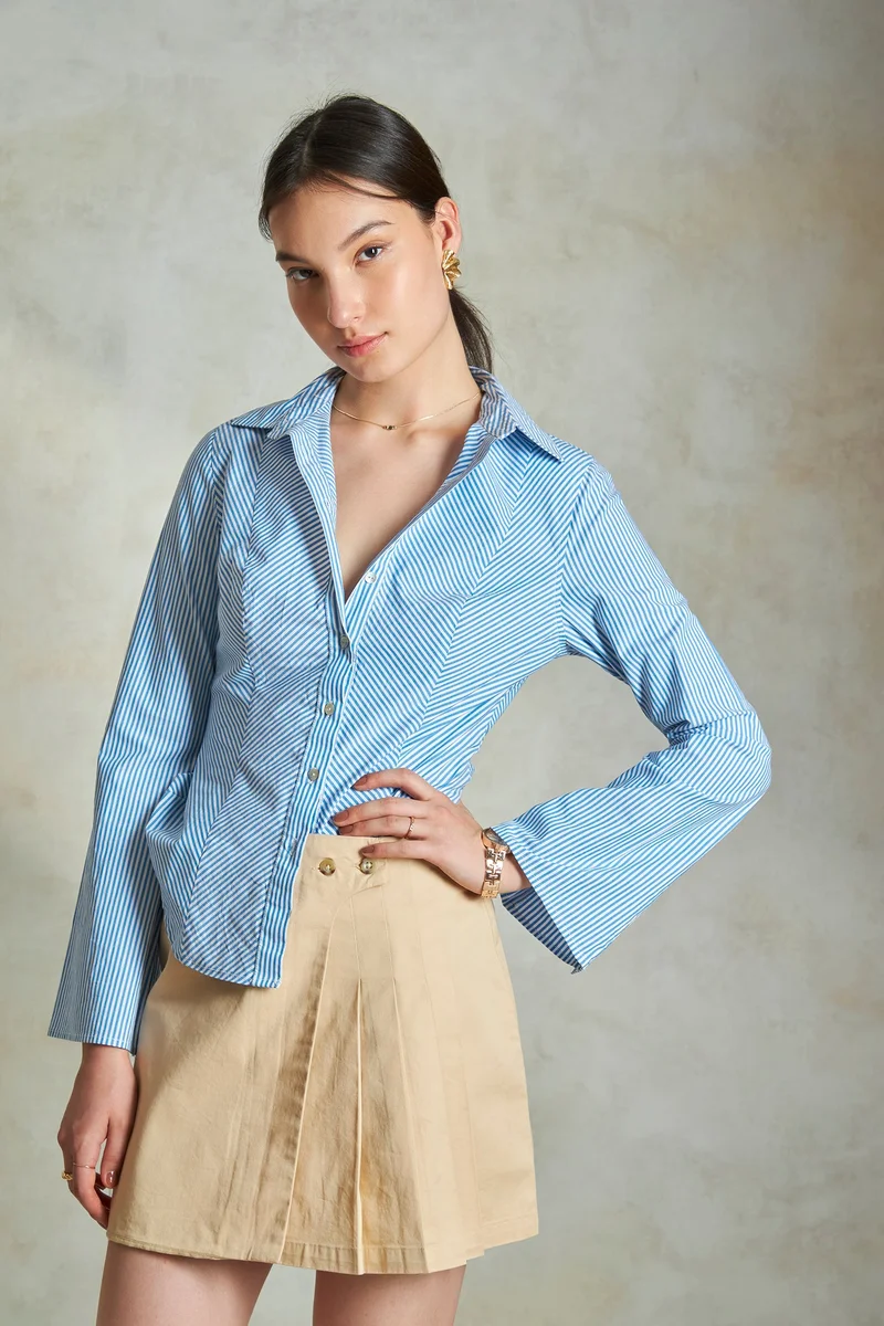 فيرجيو Cotton Panelled Daywear Striped Shirts for Women
